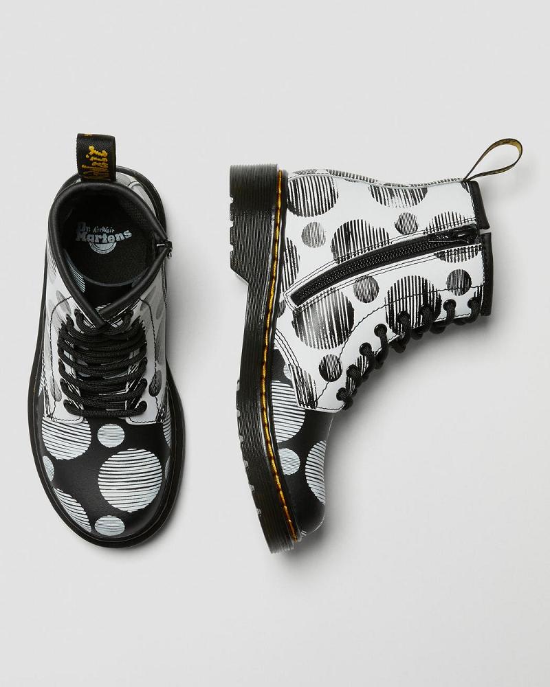 Dr Martens Junior 1460 Polka Dot Læder Snørestøvler Børn Sort | DK 687WNB
